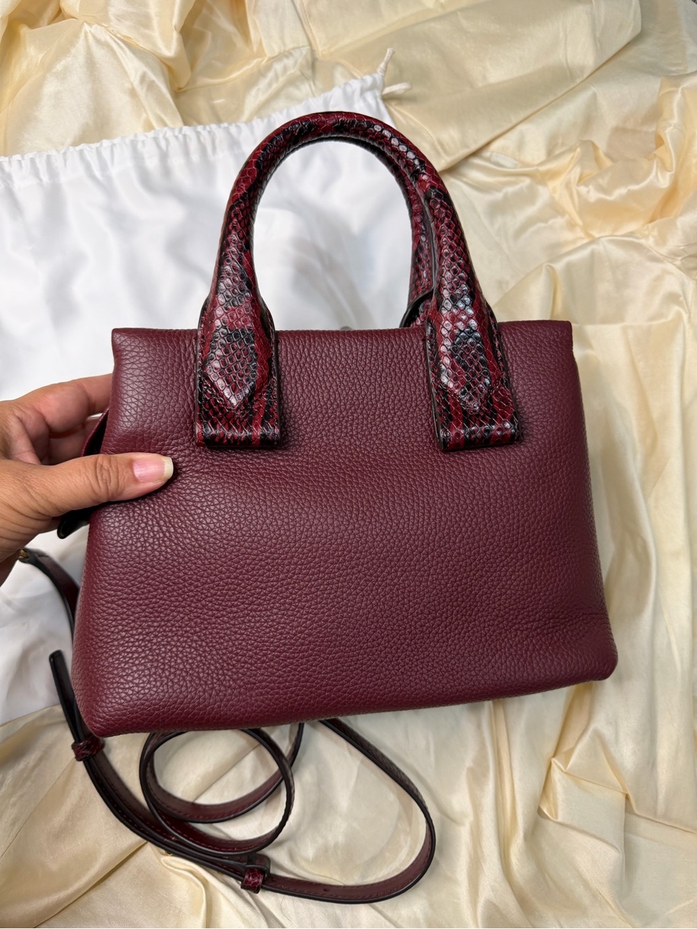 Michael Kors Rollins Small Snake-Embossed Leather Satchel Color Oxblood Burgundy - Picture 4 of 16